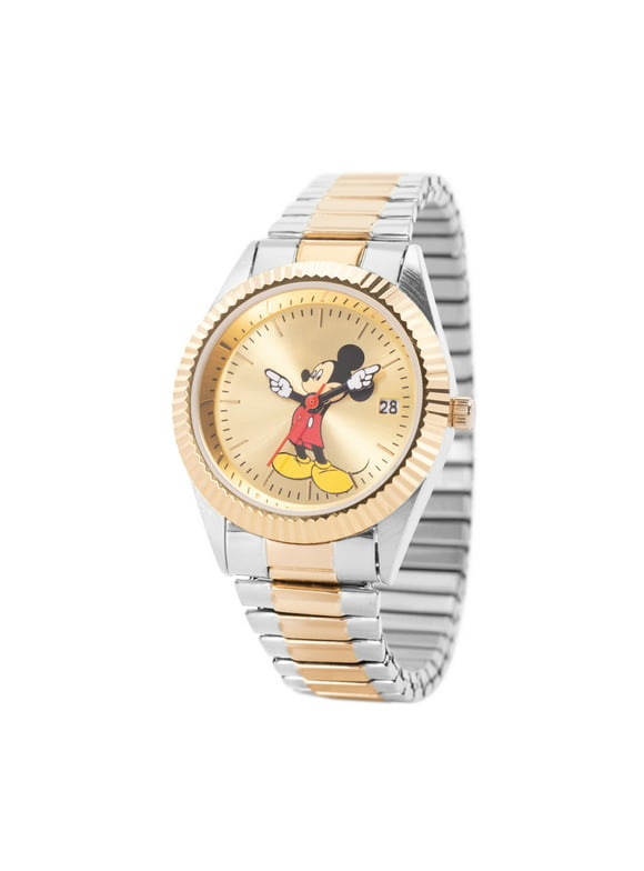 Disney Mickey Mouse Women's Two Tone Articulating Hands, Date Window Expansion Bracelet,Adult Ladies Classic Casual Watch WDS001213