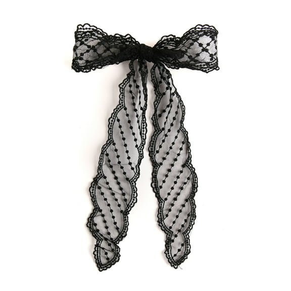 Large 8.5 Inch Lace Hair Bow with Tails (Black)