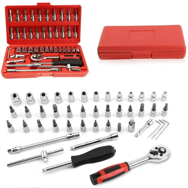 Ensemble de Clé à Douille à Cliquet 38pcs, 1/4 '' Prise de Courant avec  Prises Rouges 