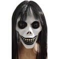 thumbnail image 1 of Mascarilla facial de látex Scary Skull con cabello negro para mujer, 1 of 1