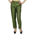 thumbnail image 3 of Phagun Women's Dupion Pants High Waist Green Narrow Bottom Trousers-Small, 3 of 9