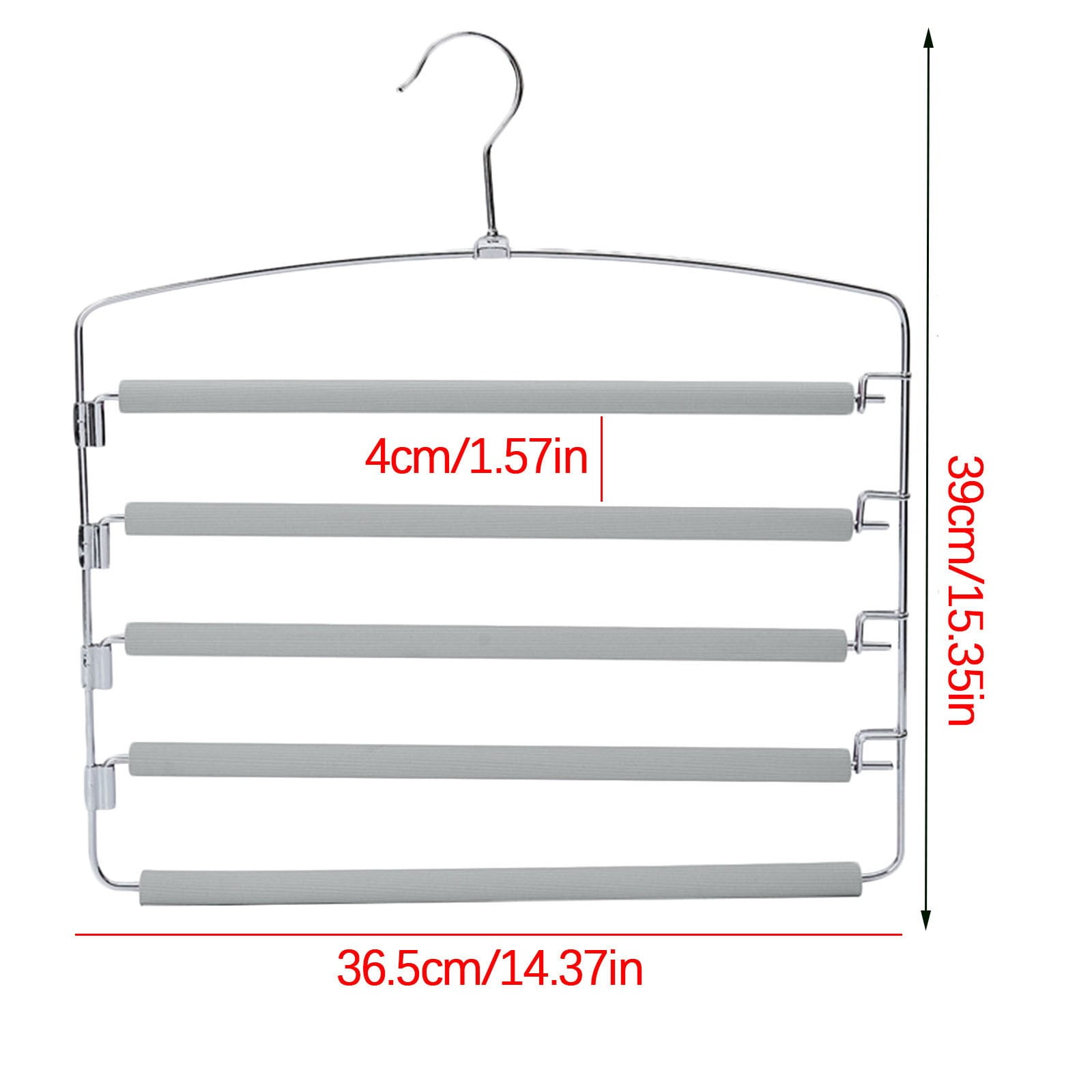 Hgallory Multi-Layer Space-Saving Pant Hangers, Non-Slip 5 Tier Metal Clothes Hangers Closet Organizers and Storage, Dorm Room Supplies Pants Scarf Jeans Organizer, Gray, 15.4"x14.4"
