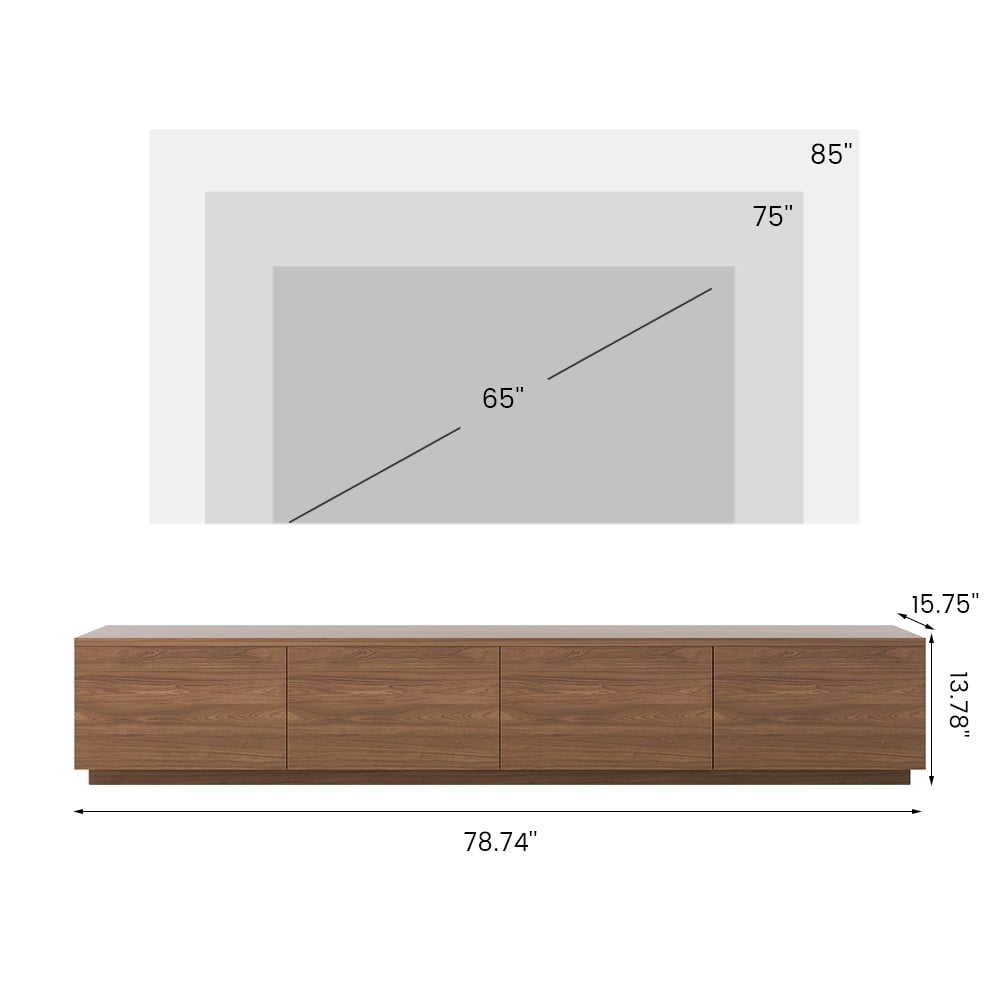 POVISON Minimalist TV Stand, Wood Media Console with Drawers, Walnut Veneer, 78" Fully-Assembled