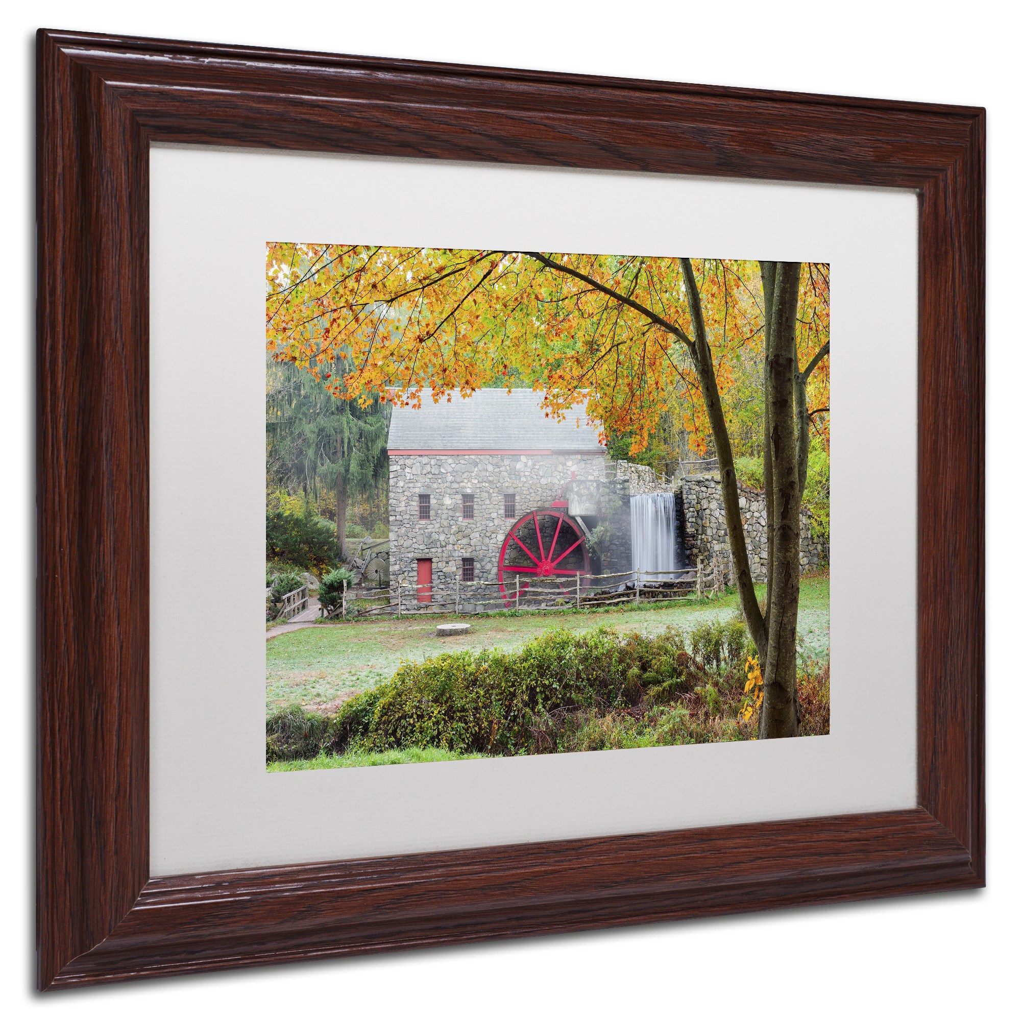 Trademark Fine Art 'Grist Mill Autumn' Canvas Art by Michael Blanchette Photography, White Matte, Wood Frame