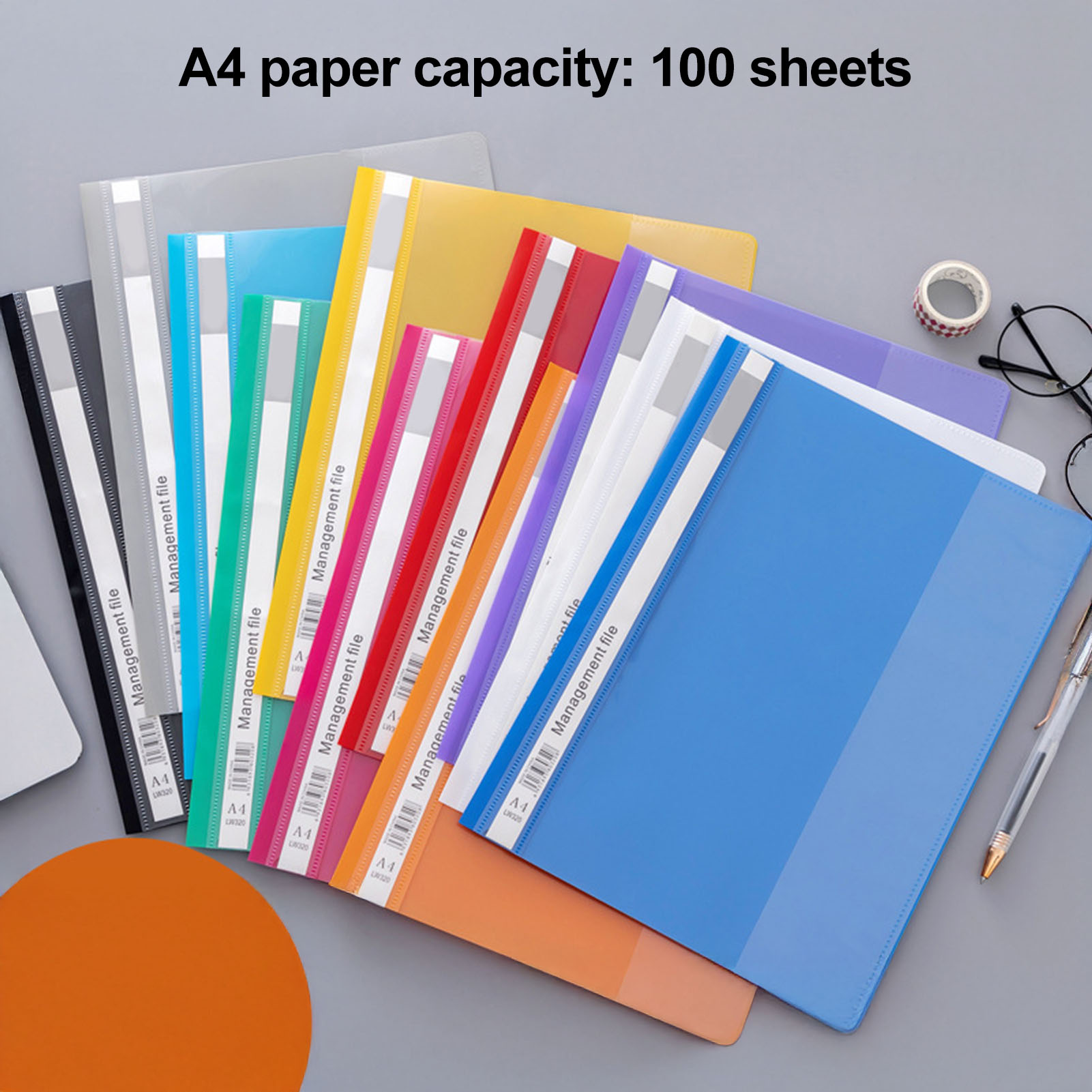 OIUR 12Pcs A4 Clear File Folders Punch-Hole Binders with Movable Index Cards Plastic Document Organizer for Office School