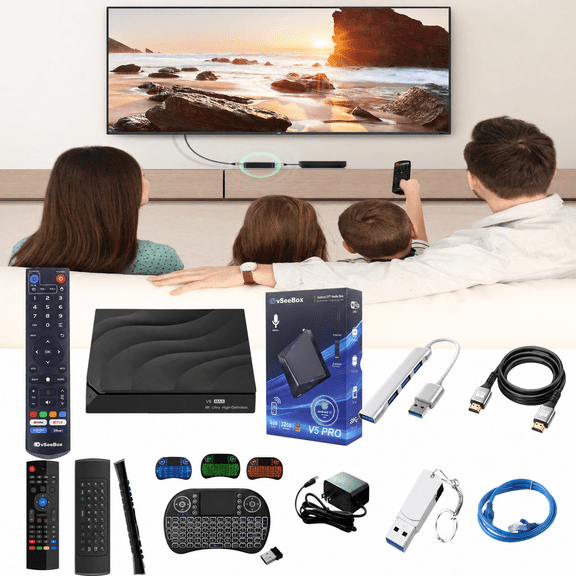 Newest Vseebox V5 Pro Android TV Box 2025 Fully,4G RAM 32G ROM TV Box,Voice Remote, 8K, Easy Setup Guide, Included Parental Control Time