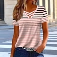 thumbnail image 3 of Karymi Summer Tops Striped Short Sleeve T‑Shirt, Crisscross Cutout V‑Neck Casual Tee Top, Hollow‑Out Neckline Casual Basic Top, Versatile for Daily Outings Womens Blouses, 3 of 5