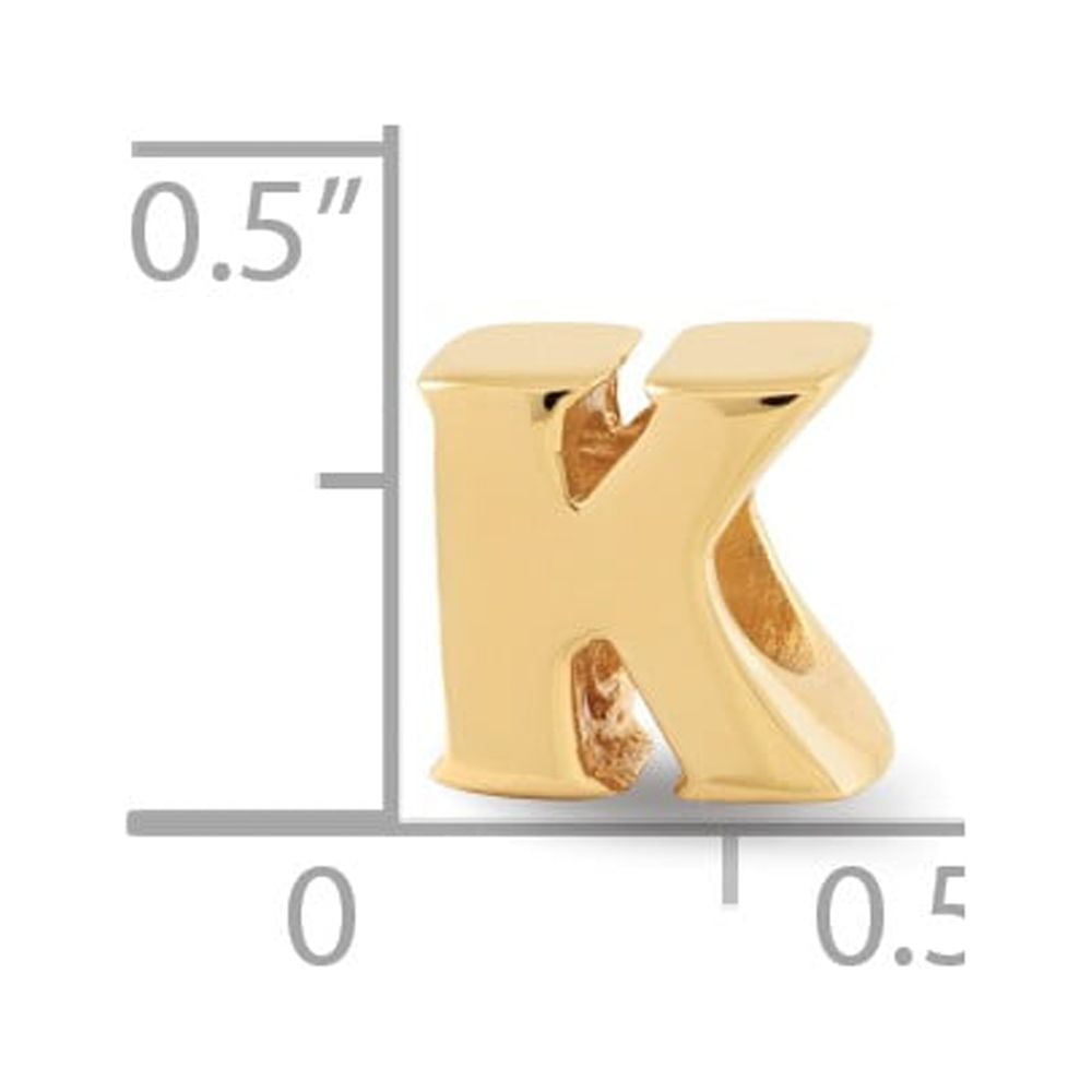 925 Sterling Silver Gold-plated Reflections Letter K Bead; for Adults and Teens; for Women and Men