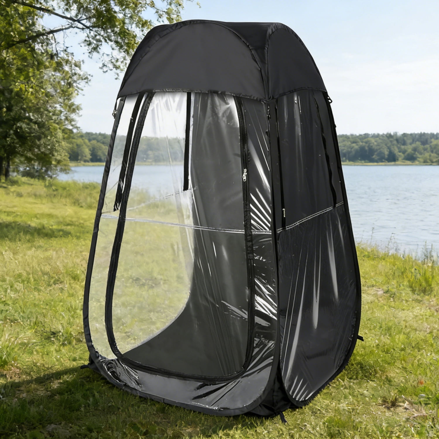 Windproof Rainproof Portable Pop Up Sports Tent Black Lightweight Shelter For Outdoor Sports Events Fishing Camping