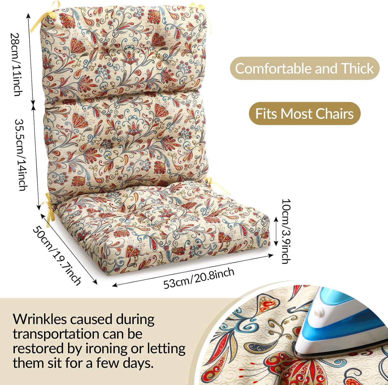 2 Pack High Back Outdoor Chair Cushions Bulk Waterproof Indoor Outdoor Chair Cushion Seat and Back Rocking Chair Cushion Thickened Patio Chair Pad for Indoor and Outdoor (Floral)