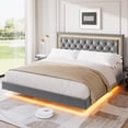 thumbnail image 1 of Gaderth King Size Floating Bed Frame with Diamond Upholstered Headboard and LED Lights, Platform Bed with Wood Slats Support, Noise Free, No Box Spring Needed, Easy Assembly for Bedroom, 1 of 7
