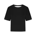 thumbnail image 4 of Cotton Tshirts for Women Drop Shoulder Round Neck Oversized Crop Tops Workout Tops Tees, 4 of 6