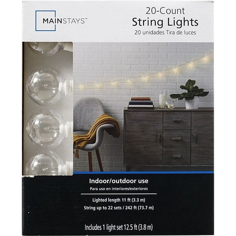 Mainstays 20 Count Indoor Outdoor Incandescent String Lights with