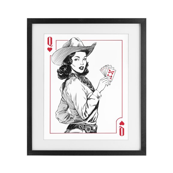 Stupell Industries Art Deco Cowgirl Queen of Hearts Black Framed Print Under Glass, 13 x 16, by Ziwei Li