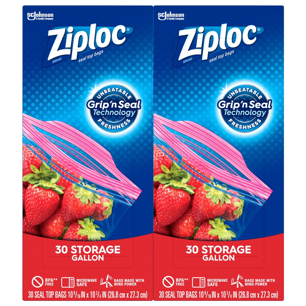 Ziploc Brand Storage Gallon Bags with Power Shield Technology, 30 Count