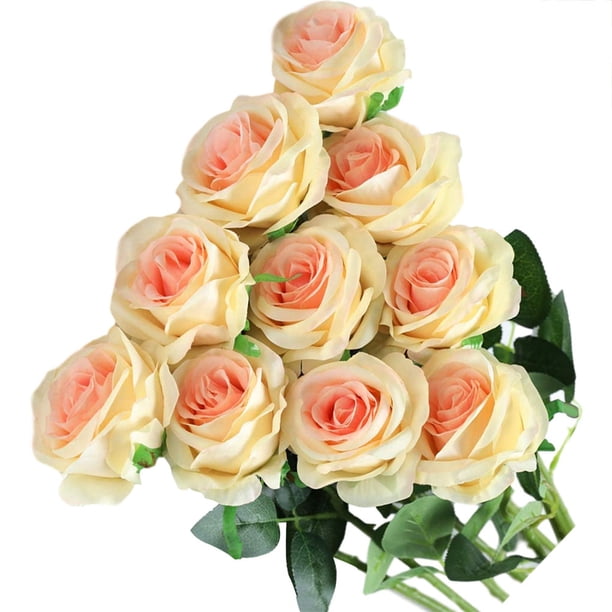Billuyoard 10 Uds flor de Rosa Artificial decoración de simulación hogar Oficina boda flor de tela Flores artificiales rosado Billuyoard HA8916-01B