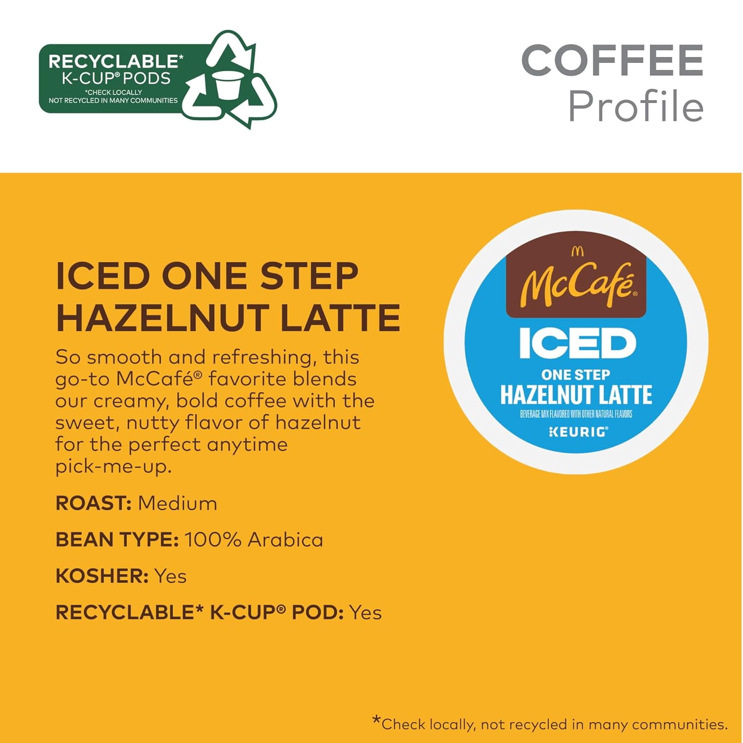 McCafe ICED One Step Hazelnut Latte, Keurig Single Serve K-Cup Pods, 60 Count (6 Packs of 10)