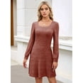 thumbnail image 5 of Womens Square Neck Long Sleeve Fall Dresses Casual Babydoll Sweater Dress Brick Red L, 5 of 7