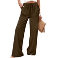 thumbnail image 3 of Womens Casual Linen High Waist Pants Drawstring Loose Fit Summer Pants Trousers with 2 Side Pockets Coffee L, 3 of 6