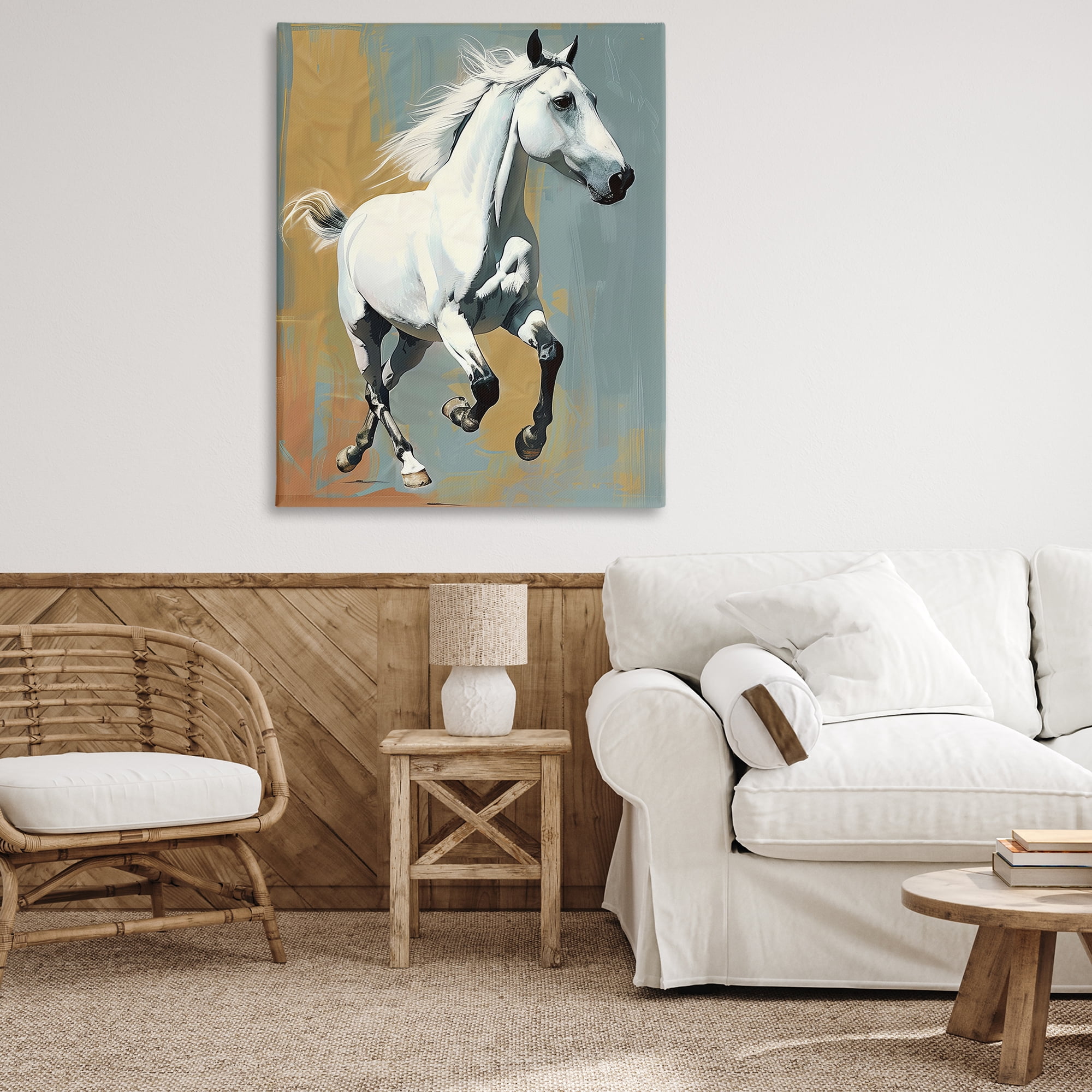 Stupell Industries Elegant Jumping Horse Animals Painting Wrapped Canvas Art Print Wall Art, 36 x 48