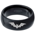 thumbnail image 2 of Tungsten Bat Spread Wings Band Ring 8mm Men Women Comfort Fit Black Dome Polished, 2 of 4