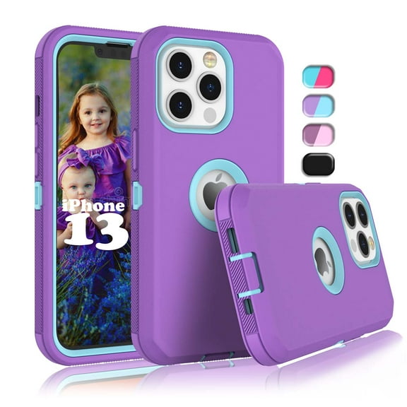 iPhone 13 Cases, Sturdy Case Cover for iPhone 13 6.1", Tekcoo Full-Body Heavy Duty Armor Hard Plastic & Shock Absorption Rubber Rugged Bumper 3-in-1 Case Cover -Purple