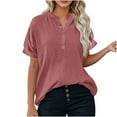 thumbnail image 1 of ShomPort Womens Linen Tops Summer Casual Button Down V Neck Tops Short Sleeve Casual Vacation Workout Clothes, 1 of 5