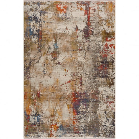 HomeRoots 5' X 8' Gray And Ivory Abstract Power Loom Distressed Stain Resistant Area Rug
