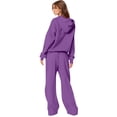 thumbnail image 5 of Szluipve Women Cropped Zip‑Up Hoodie 2 Piece Outfits Drawstring Long Sleeve Full Zip Short Hooded Jacket and Elastic Waist Wide Leg Pants Casual Tracksuit Loungewear Set Purple M, 5 of 7