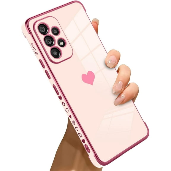 Compatible with Samsung Galaxy A53 5G Case Love Heart Plating Electroplate Luxury Elegant Case Camera Protector Soft TPU Shockproof Protective Back Cover Galaxy A53 5G Case -Pink