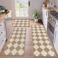 thumbnail image 4 of MeyJey Diamond Plaid Kitchen Rugs Sets of 3, Non Slip Kitchen Floor Mats Washable Kitchen Rug, Beige White, 4 of 8
