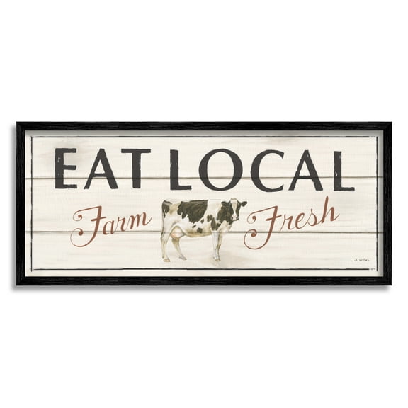 Stupell Industries Rustic Eat Local Phrase Animals & Insects Painting Black Framed Art Print Wall Art, 24 x 10