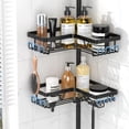 thumbnail image 4 of Corner Shower Caddy - 4-Tier Shower Caddy Tension Pole with 2 Removable Soap holders Bathroom Shampoo Holder for Bathtub & Corner, Black, Floor to Ceiling 25-114.2 inch, 4 of 7