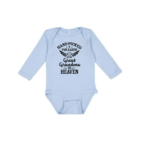 

Inktastic Handpicked for Earth by My Great Grandma in Heaven Gift Baby Boy or Baby Girl Long Sleeve Bodysuit