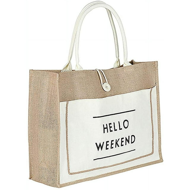 Bolsa de playa de yute para mujer, bolsa de compras reutilizable con asa Ormromra HMHZ486-1