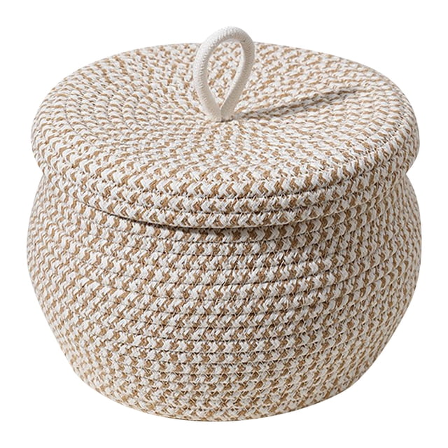 Organisateur de Corde Tissée Ronde Boho avec Couvercle pour Grande Capacité de Rangement Polyvalent Idéal pour Jouets et