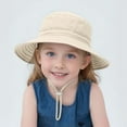 thumbnail image 2 of LIIPEE Girls Boys Sun Cap Solid Color Adjustable Strap Bucket Wide Brim Hat Protection Caps Baby Comfort School Hats,Beige,2-6 Years, 2 of 5