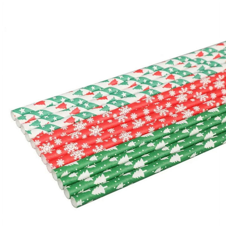 25Pcs Christmas Paper Straws Snowflake Drinking Straw Merry