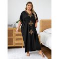 thumbnail image 2 of Ethnic Embroidery Beach Maxi Dress for Women Kaftans Loungewear Short Lantern Sleeves Long Caftan Tunic Summer Lightweight moomoo House Wear Casual Evening Dress, 2 of 8