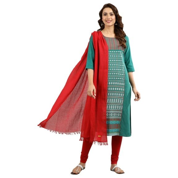 Round Neck Printed Kurta - Alpine Green-Medium