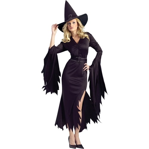 Fun World Sexy Black Gothic Witch Long Dark Loose Girls Halloween Fancy-Dress Costume for Adult, Regular