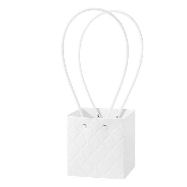 Zhuge 5 bolsas de regalo de flores para el Día de la Madre, bolsas de papel para envolver ramos portátiles con asa, cajas de flores impermeables de 4,5 x 4,1 x 4,7 pulgadas (blanco)