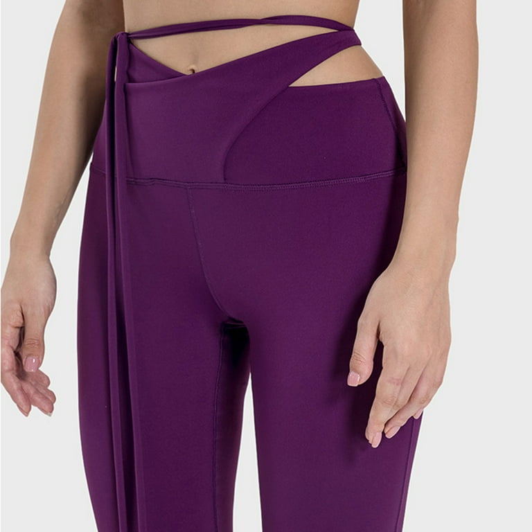 Oplxuo Women's Flare Yoga Pants Chic Belted Cossover Cutout High