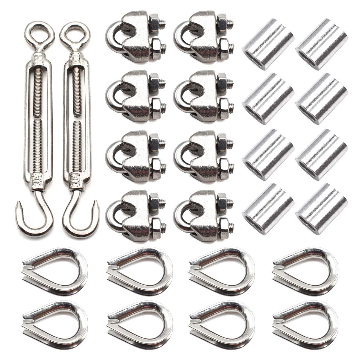 304 Stainless Steel M6 Turnbuckle Wire Rope Kit Turnbuckle Thimble Wire ...