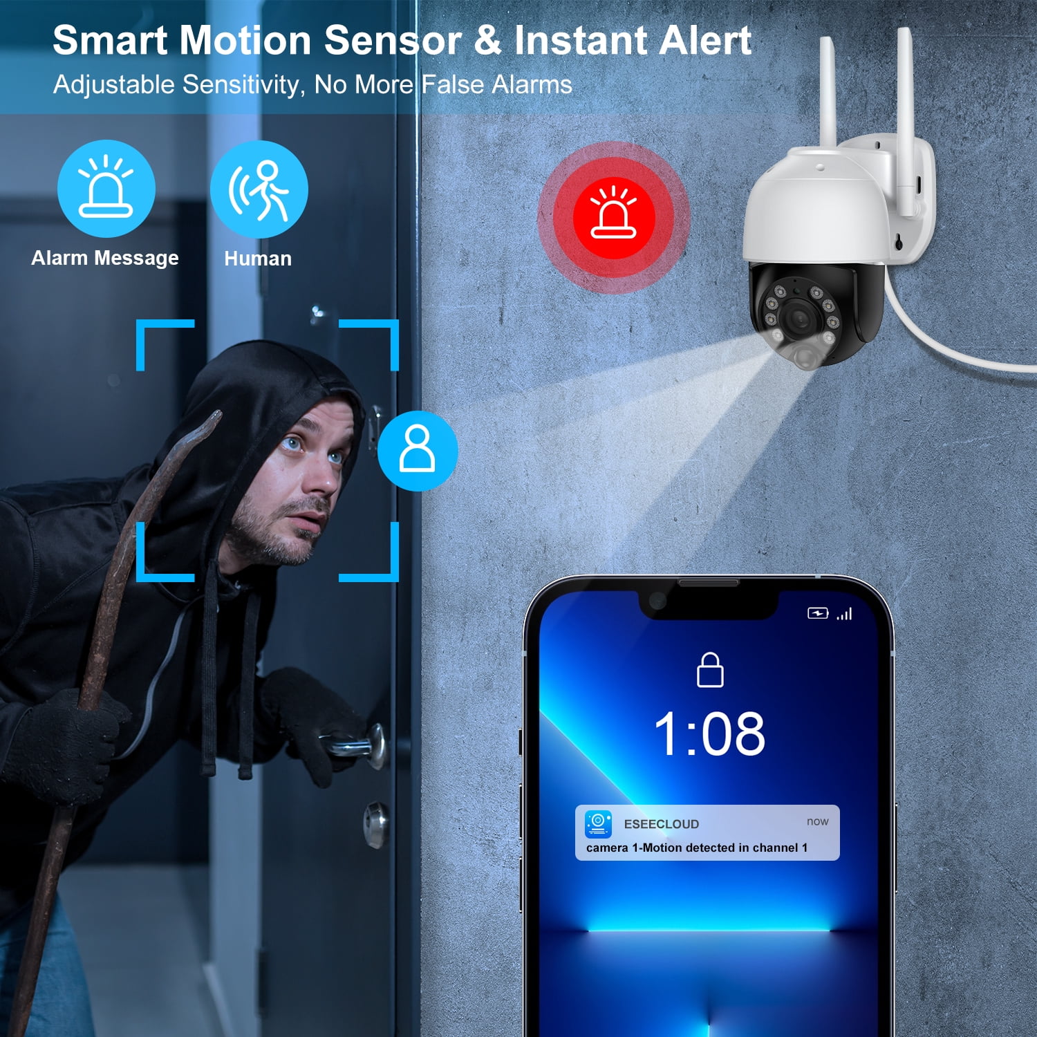 TOPVISION 2K Solar Security Camera Outdoor, Security Camera Wireless WiFi with Spotlight, 4X Digital Zoom, 360° View, PIR Motion Detection, Full Color Night Vision, IP66 Waterproof, Two-Way Talk