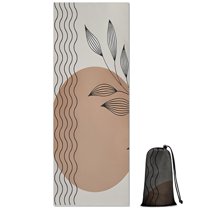 Brown Boho Abstract and Plant Pattern Hot Yoga Mat Towel Non Slip for Hot Yoga - Quick-Drying Yoga Mat Cover with 4 Corner Pockets with Travel Bag - Hot Yoga Towel Non Slip 74"x26"