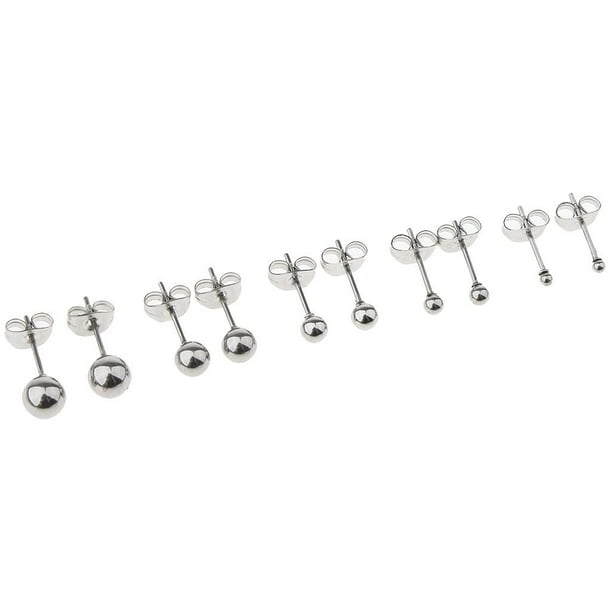 5 pares de disco redondo de acero inoxidable 2 mm a 6 mm Plata Hugo Pendiente de disco de acero inoxidable