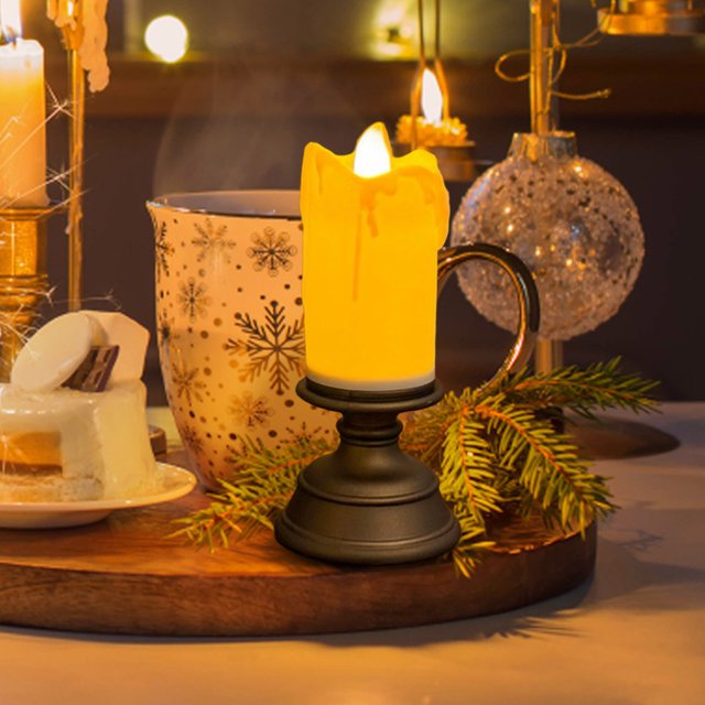 BotaniNest LED Flameless Candle Night Light With Realistic Wax Dripping Design And Elegant Base Battery Operated Portable Decorative Lamp For Bedroom Living Room And Home Sa