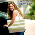 thumbnail image 6 of Oversized Canvas Beach Tote Bag for Women and Girls, Waterproof Sandproof Travel Tote Bag with Wet Pocket, Striped Swim Pool bag Zipper Closure,Canvas+jute Light Green, 6 of 6