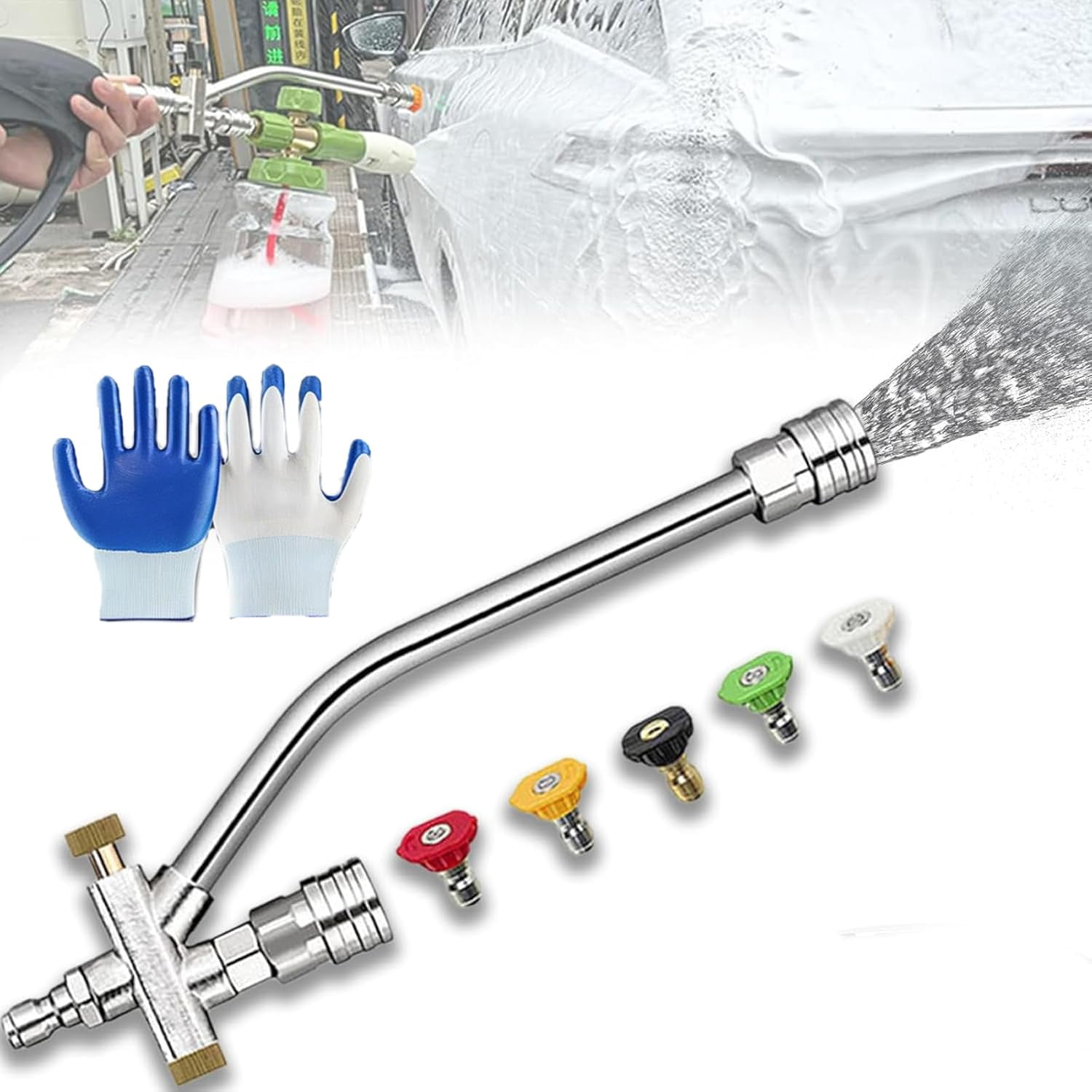 2-in-1 High-Pressure Car Washer Nozzle Accessories, Leak-Proof Quick Connector with Smooth Switch Valve, Foam Cannon & Spray Gun Adapter(2Pcs)